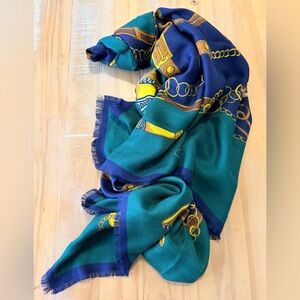 Equestrian Basha Scarves Inc Made in Italy Horse scarf Blue and Green
